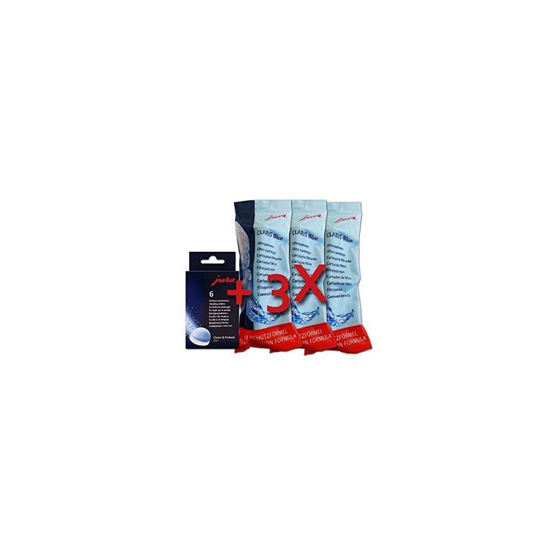 Jura Claris Blue Water Filter Cartridges (x3) and Cleaning Tablets (6 Tabletts) Combo Pack