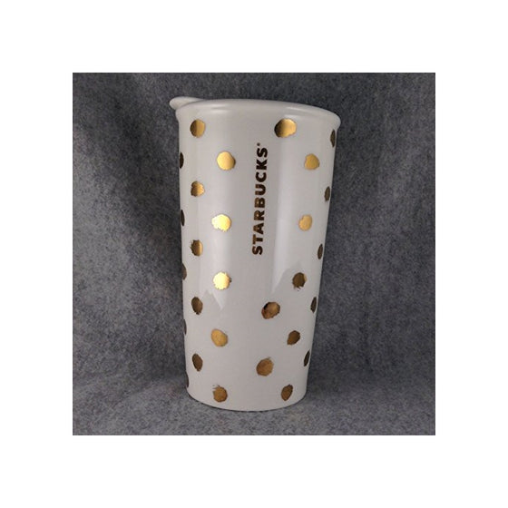 Starbucks Double Wall Traveler DOT Collection Gold Polka Dots 10 Fl Oz (11041010)