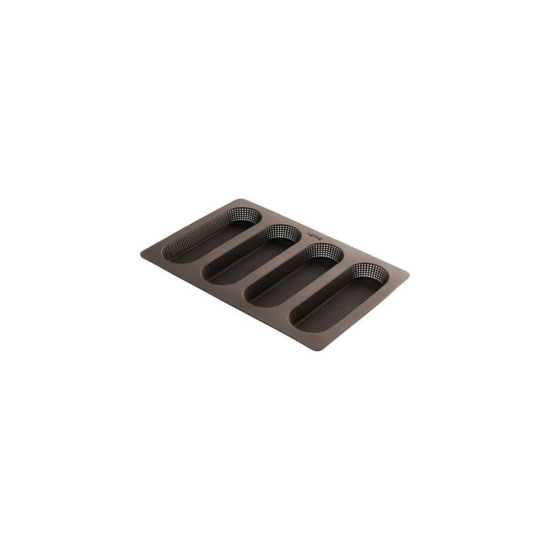 Lekue 4 Cavity Micro Perforated Mini Baguette Baking Pan, Brown