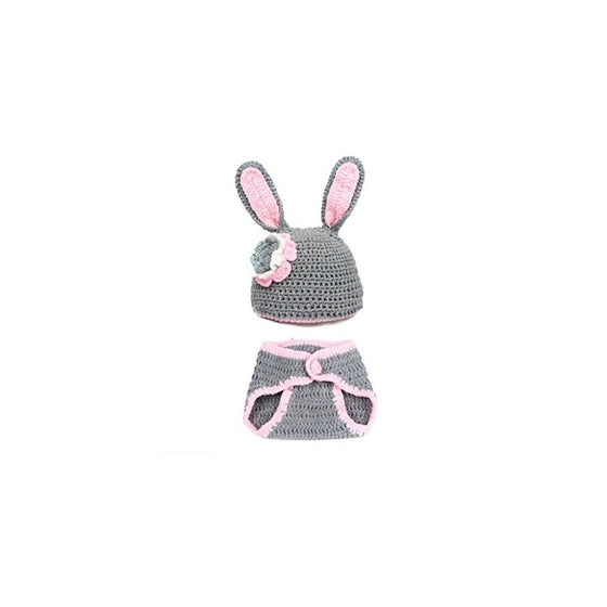 BubuBibi Photography Prop Gray Easter Bunny Rabbit Crochet Costume Hat & Diaper