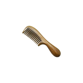 Meta-C Natural Green Sandalwood Wooden Comb - NO SNAGS, NO TANGLE, NO STATIC (Short Handle - Wide Tooth)