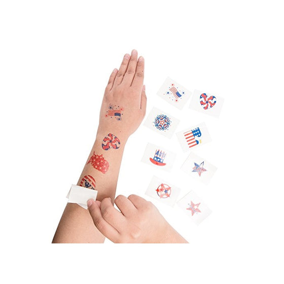 1.5" Patriotic American Flag Colorful Theme Washable Temporary Tattoos for Children & Adults, Face Art, Mini Stick Peel On & Off (144 Pieces)