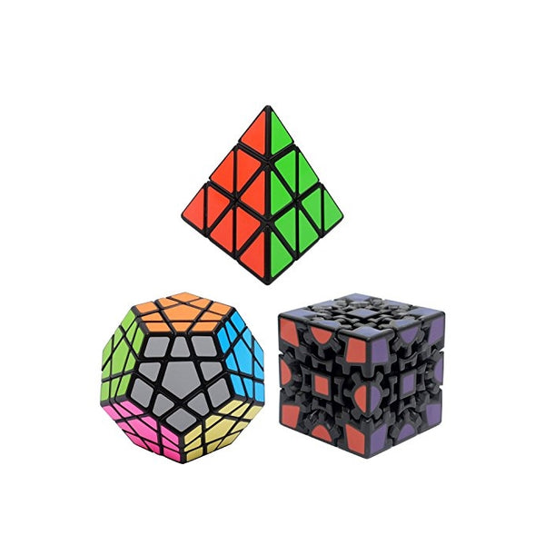 Bundle Pack Speed Cube Set of 3 Pyraminx Pyramid Speedcubing, Megaminx Cube, 3D GEAR MAGIC Cube Twisty Puzzle Great Brain Teasing Game For Kids and Adult