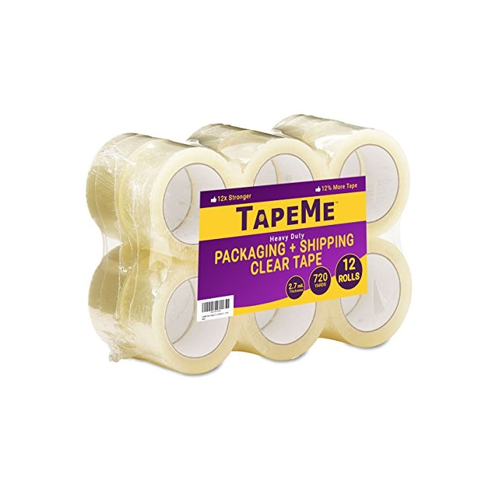 TapeMe Clear Packing Tape - 60 Yards Per Roll - 2.7mil (12 Rolls)