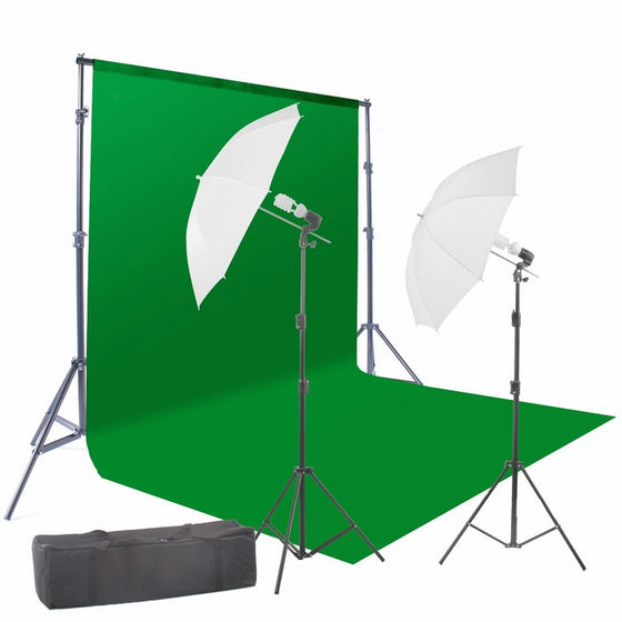 StudioFX 400W Chromakey Green Screen 6ft x 9ft Backdrop Photography Video Lighting Kit - Background Support System Included - by Kaezi CH69G