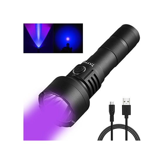 TATTU UV02 Rechargeable UV Blacklight Flashlight 10W Ultraviolet LED Light with 18650 Battery and Micro USB Charging Cable