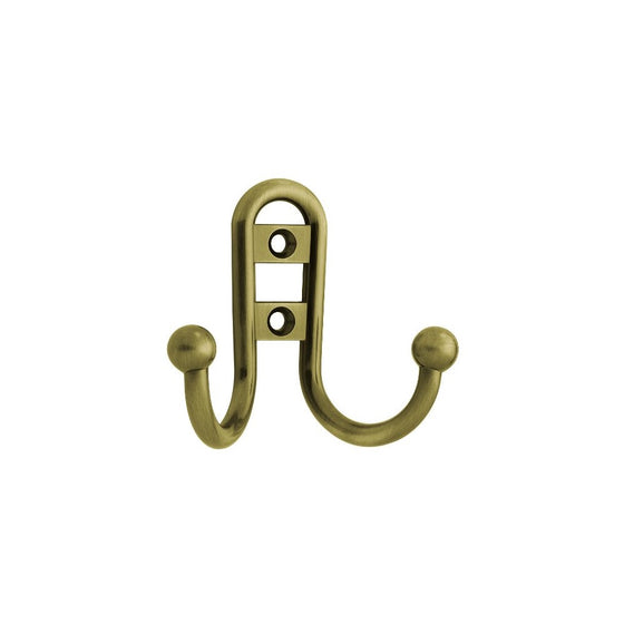 Liberty Hardware B46115J-AB-C Double Prong Robe Hook with Ball End, Antique Brass