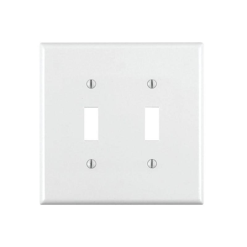 Leviton 80709-W 2-Gang Toggle Device Switch Wallplate, Standard Size, Thermoplastic Nylon, Device Mount, White