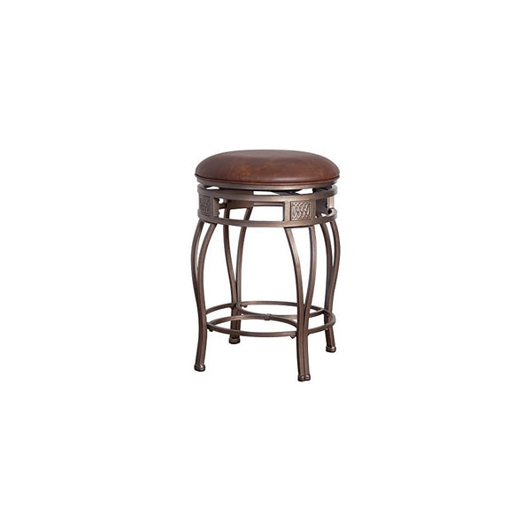 Hillsdale Montello Backless Swivel Bar Stool, Old Steel Finish with Faux Brown Leather