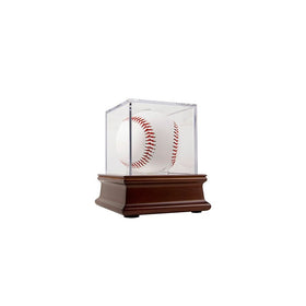 THE ORIGINAL BALLQUBE BallQube Grandstand Baseball Display on a Wood Base