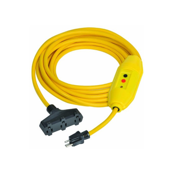 Tower Manufacturing 30338303-01 50' Length, 15 amp In-Line GFCI And Triple Tap Cord Set With Auto Reset
