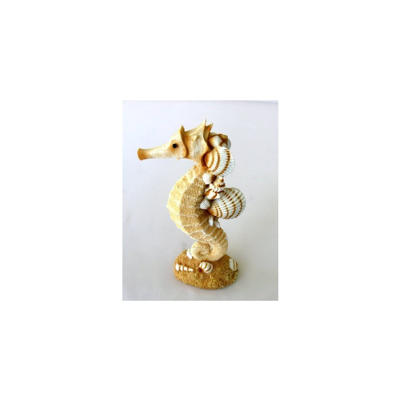 1 X Resin Single Seahorse with Sand and Shells - Beach Decor