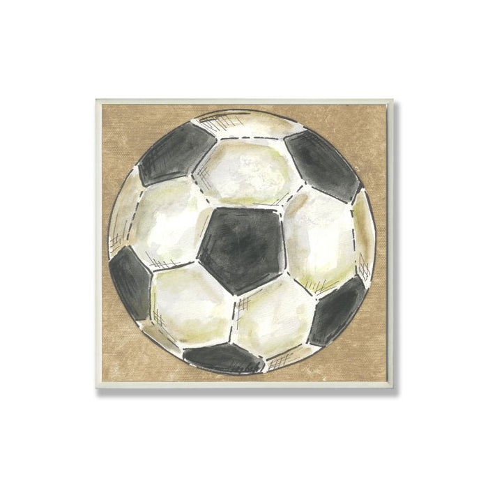 The Kids Room by Stupell Soccer Ball on Brown Background Square Wall Plaque