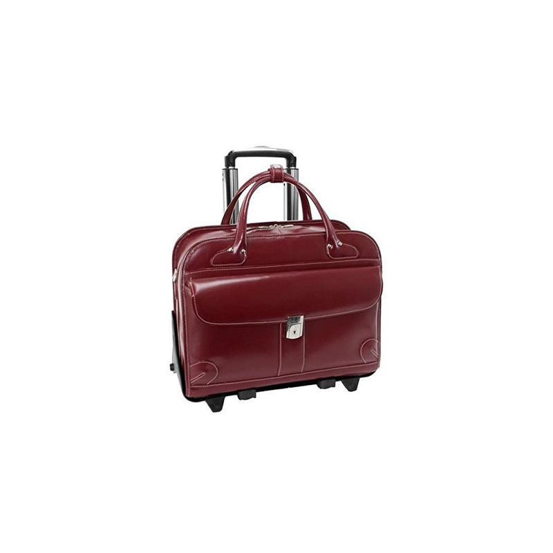 McKleinUSA LAKEWOOD 96616 Red Leather Fly-Through Checkpoint-Friendly Detachable-Wheeled Ladies' Briefcase