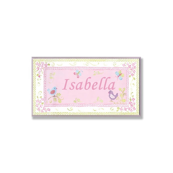 The Kids Room by Stupell Isabella, Pink and Green Chickadees Personalized Rectangle Wall Plaque