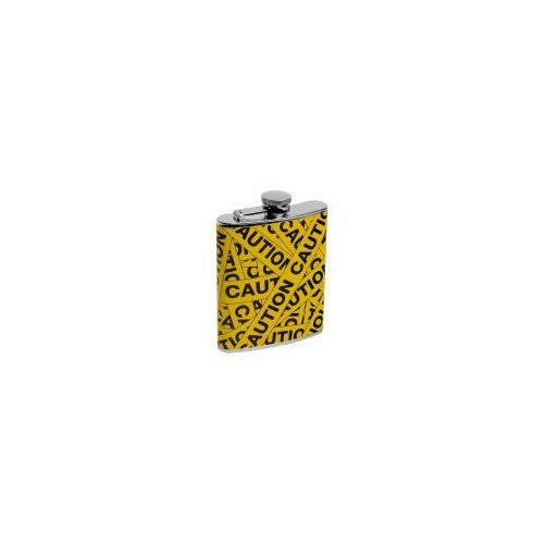 "Caution" - Stainless Steel Hip - Pocket Flask - 7 Ounces