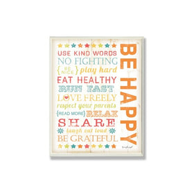 The Kids Room by Stupell Be Happy Typography Rectangle Wall Plaque, 11 x 0.5 x 15, Proudly Made in USA
