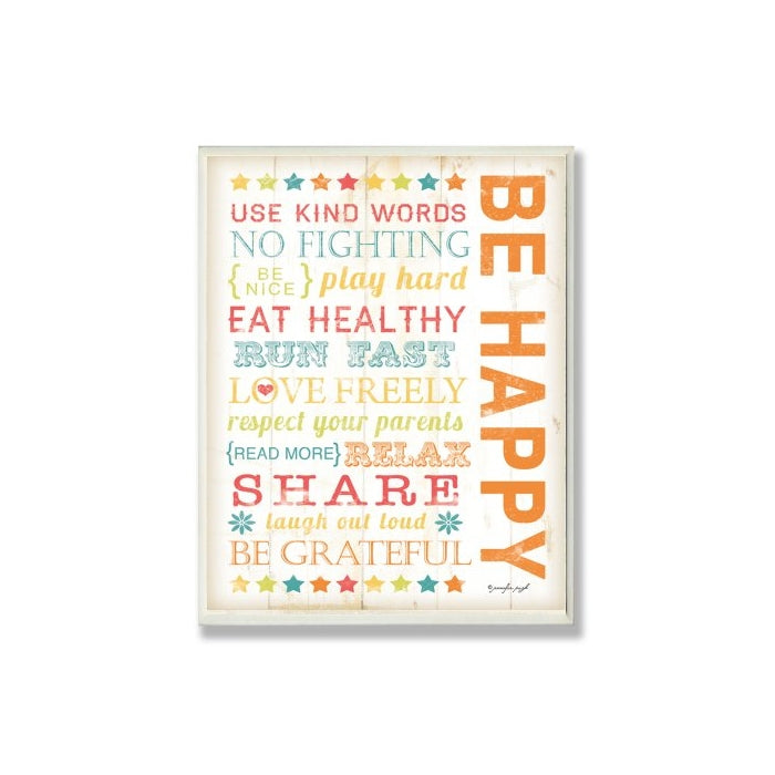 The Kids Room by Stupell Be Happy Typography Rectangle Wall Plaque, 11 x 0.5 x 15, Proudly Made in USA