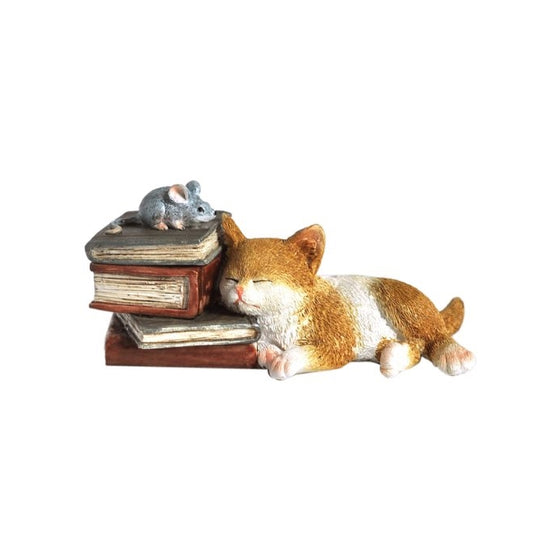 Top Collection Enchanted Story Garden Kitten Napping on Books Trinket Box and Ring Holder Outdoor Decor