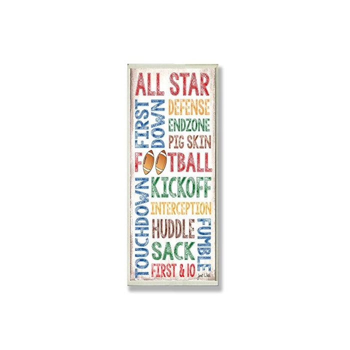Stupell Home Décor All Star Football Typography Rectangle Wall Plaque, 7 x 0.5 x 17, Proudly Made in USA