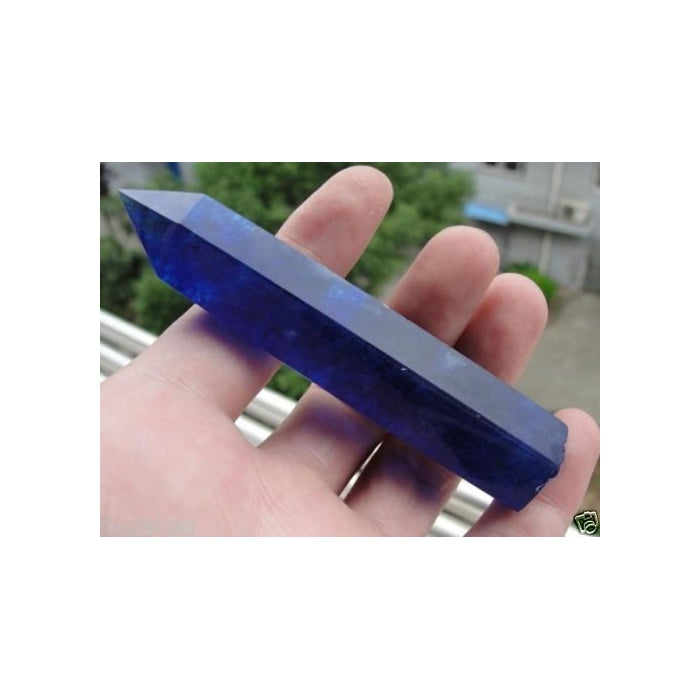 1pcs blue Smelt Quartz Single Terminated Crystal Wand. Approx. 4 inches and comes with a velvet pouch handmade by The Spell Works.