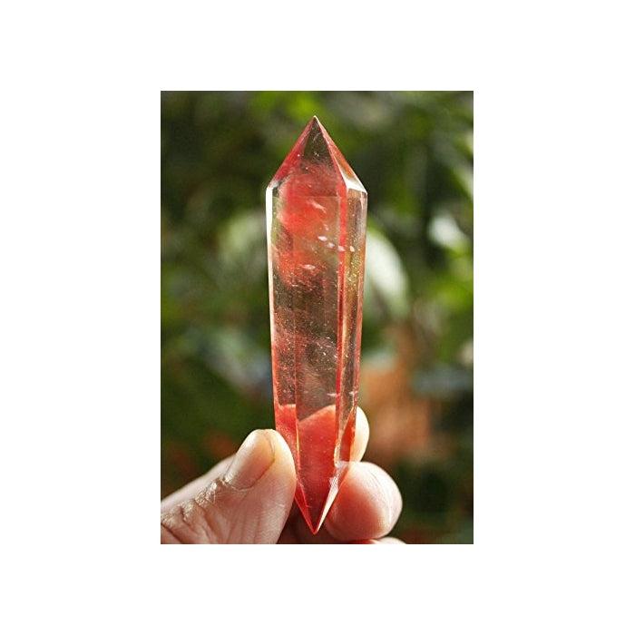 1 pcs Red Smelt Quartz Crystal Double Terminated Wand Healing Approx. 4 inches and comes with a velvet pouch handmade by The Spell Works.