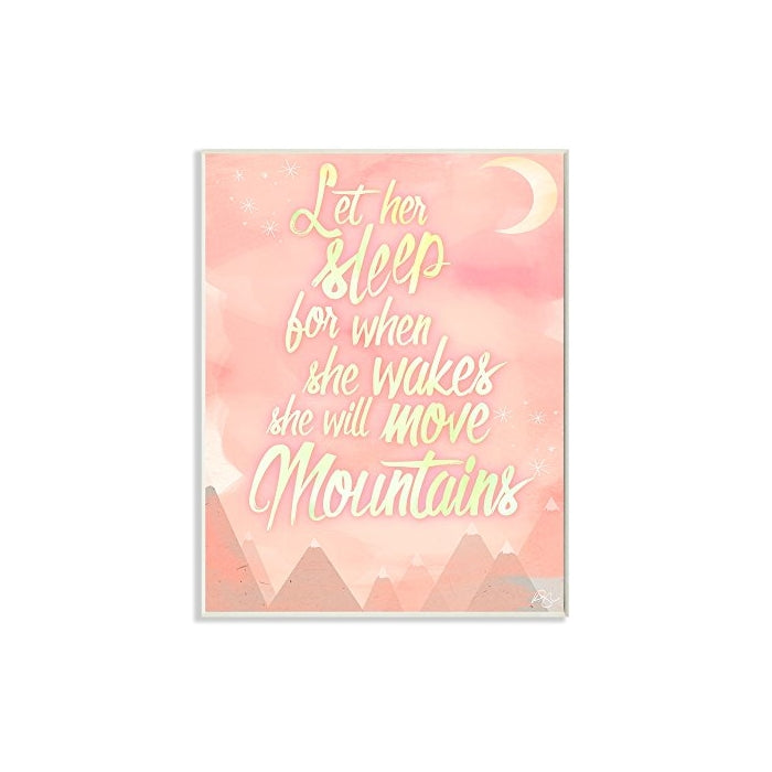 Stupell Home Décor Let Her Sleep Pink Water Color Mountains Wall Plaque Art, 10 x 0.5 x 15, Proudly Made in USA