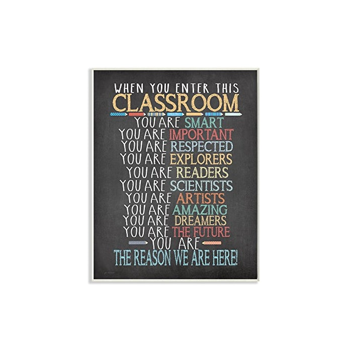 Stupell Home Décor Classroom Rules Rainbow Chalk Wall Plaque Art, 10 x 0.5 x 15, Proudly Made in USA
