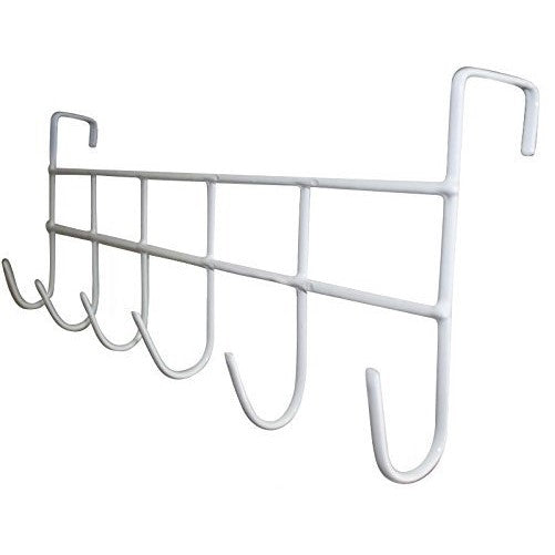 Over The Door Hook, Organizer Rack, Hanging for Coats, Hats, Robes, Towels, 6-Hooks, Vinyl Coated White.