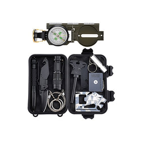 Survival Gear Kit 11 in 1, Tianers Professional Outdoor Emergency Survival Tool with Military Compass, Survival Knife, Saber Card, Fire Starter, Whistle, Tactical Pen for Travel Hike Field Camp