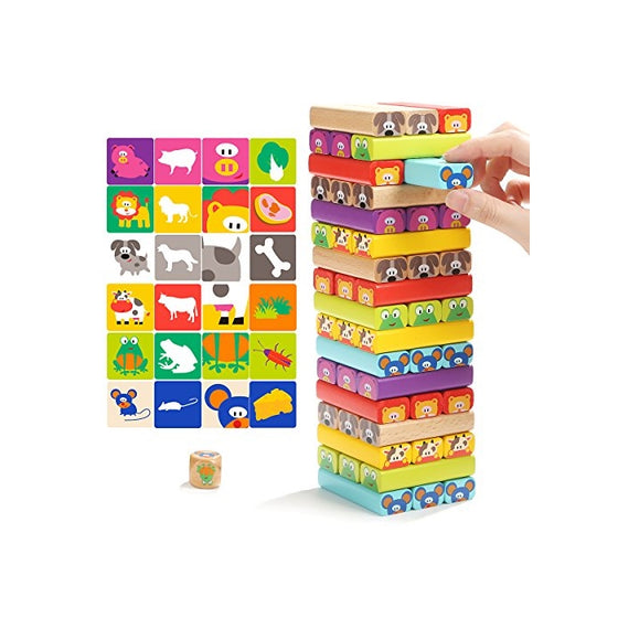 Colored Wooden Blocks Cartoon Stacking Game for Kids 51 pieces