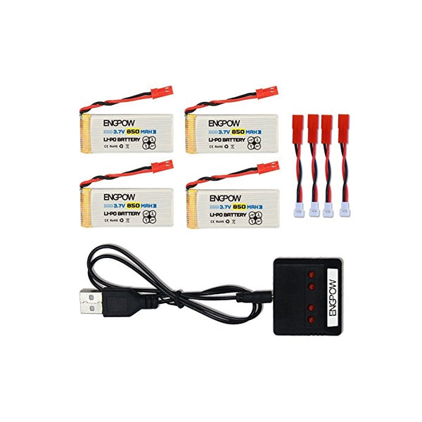 3.7v 850mah Lipo Battery with X4 Battery Charger for Holy Stone F181 F181C F181W Potensic F181DH Force1 F111 JJRC H12C H12W JXD 509g RC FPV Quadcopter(4PCS)