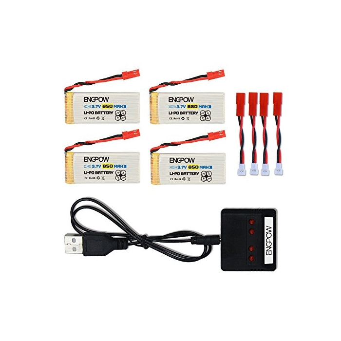 3.7v 850mah Lipo Battery with X4 Battery Charger for Holy Stone F181 F181C F181W Potensic F181DH Force1 F111 JJRC H12C H12W JXD 509g RC FPV Quadcopter(4PCS)