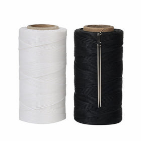 Tenn Well 520M 150D 1MM Waxed Thread, 2PCS Flat Sewing Wax Sail Kit with Needles for Leather DIY Project(Black, White)