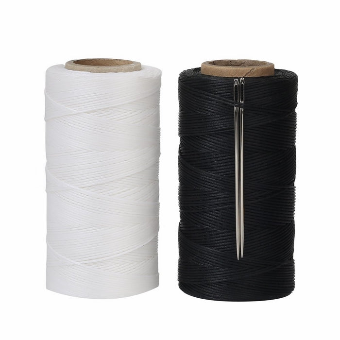 Tenn Well 520M 150D 1MM Waxed Thread, 2PCS Flat Sewing Wax Sail Kit with Needles for Leather DIY Project(Black, White)