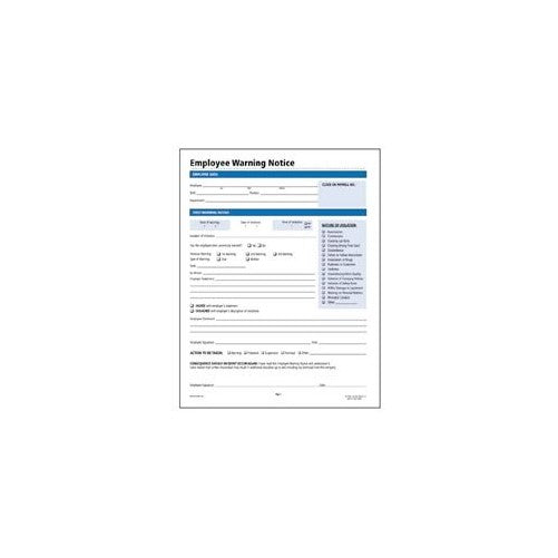 Employee Warning Notice Form, 11 x 8-1/2, 50 Per Pack