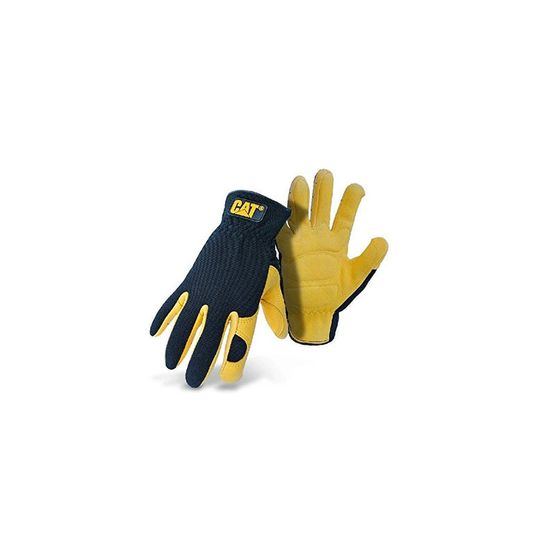 CAT Premium CAT012205L Black/Yellow Leather Palm Work Gloves With Gel Padded Palm, Large