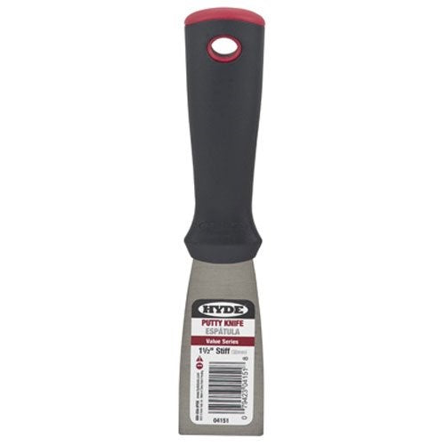HYDE TOOLS 4151 1-1/2" Putty Knife - Stiff Blade - High Carbon Steel Blade Is Tempered & Satin Finished, Reinforced Polypropylene Handle Is Solvent Resistant.
