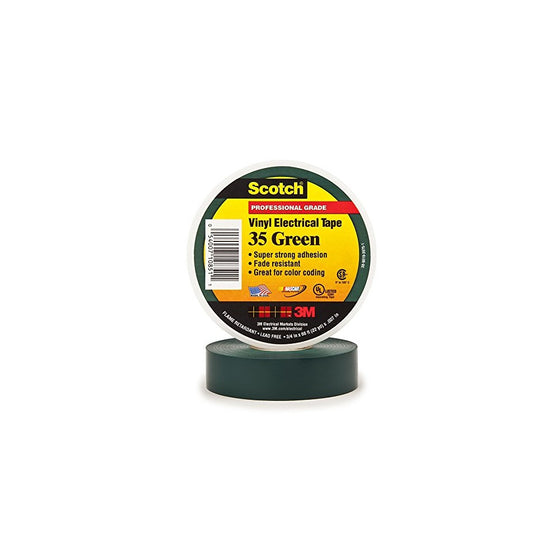 Scotch Vinyl Color Coding Electrical Tape 35, 3/4 in x 66 ft, Green