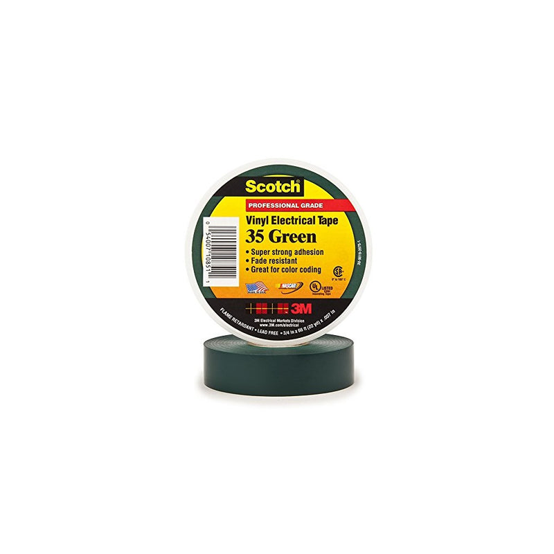 Scotch Vinyl Color Coding Electrical Tape 35, 3/4 in x 66 ft, Green