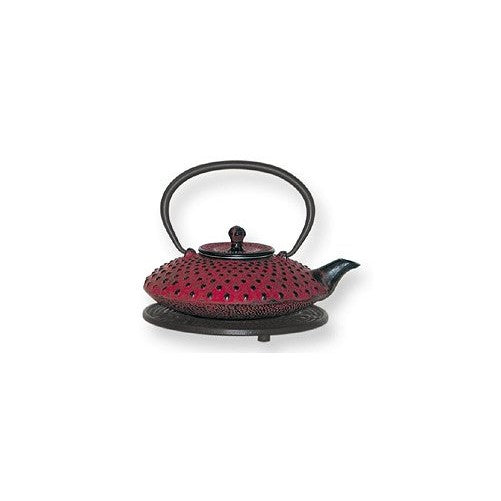 Reddish Orange Cast Iron Teapot with Trivet, 27 Oz Capacity