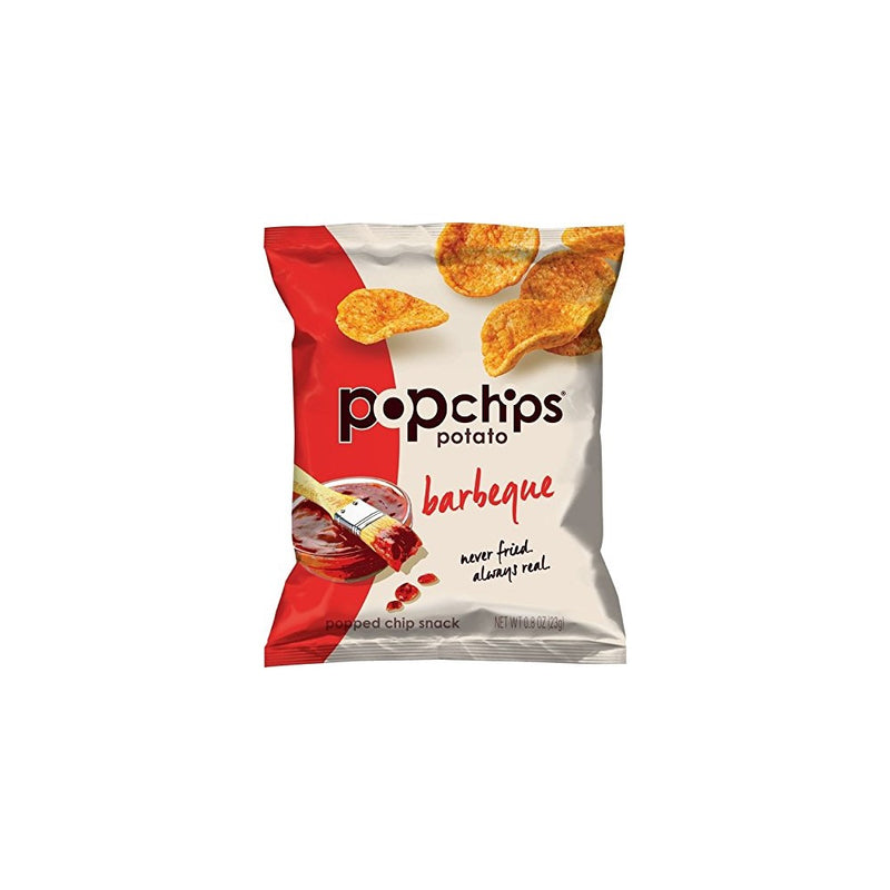 Popchips Potato Chips, BBQ Potato Chips, 24 Count (0.8 oz Bags), Gluten Free Potato Chips, Low Fat, No Artificial Flavoring, Kosher