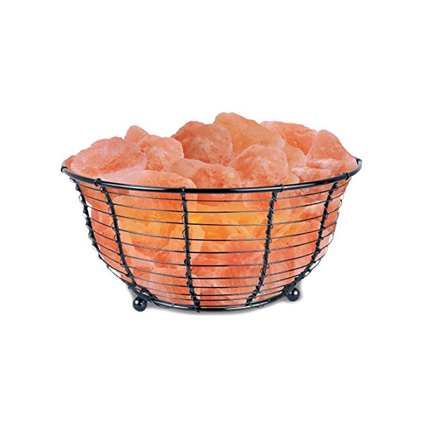 WBM Himalayan Light # 1301 Natural Air Purifying Himalayan wide round basket salt lamp with Salt chunks, Bulb and dimmer switch