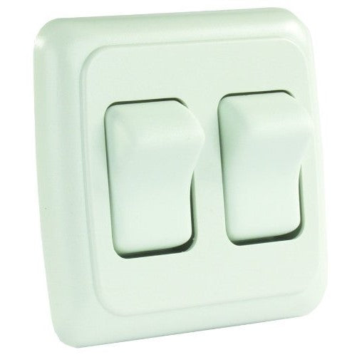 JR Products 12015 White Double SPST On-Off Switch with Bezel