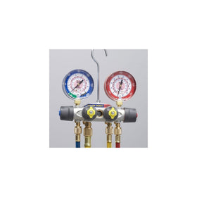 Yellow Jacket 49962 Manifold Only degrees F, bar/psi Scale, R-410A Refrigerant, Red/Blue Gauges