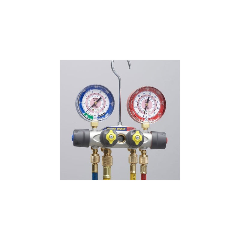 Yellow Jacket 49962 Manifold Only degrees F, bar/psi Scale, R-410A Refrigerant, Red/Blue Gauges