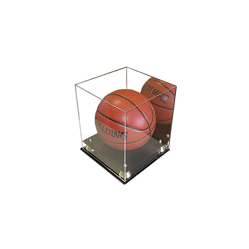 Full Size Basketball Display Case Stand, UV Protection (3 Sides Clear, Mirrored Back, Square)