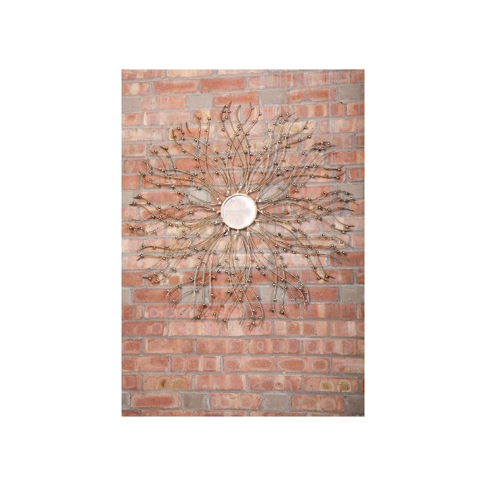 Urbanest Organic Metal Wire W/ Metal Beads Round Mirror 37"D, Antique Silver /Gold Finish