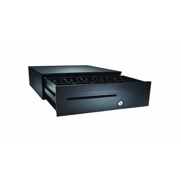 APG T320-BL1616-U6 Heavy-Duty Adjustable Cash Drawer with MultiPRO 320 Interface, 24V, 16" x 4.9" x 16.8", Black