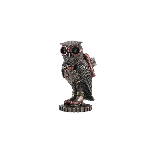 Steampunk Owl with Jetpack Statue Sculpture on Gears